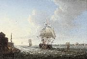 Dominic Serres An English man-o'war shortening sail entering Portsmouth harbour, with Fort Blockhouse off her port quarter painting